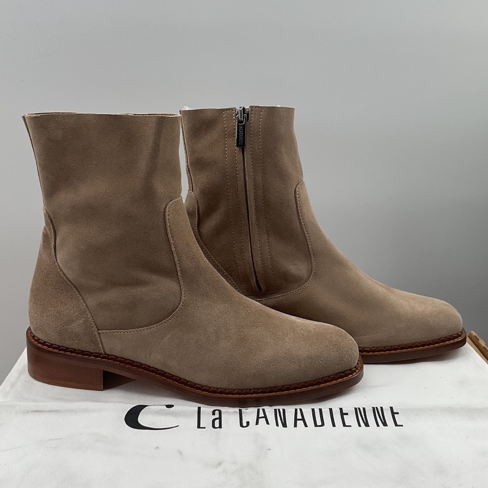 La Canadienne Silvie City Dry™ Waterproof Suede Bootie Taupe Side Zip Ankle Boot